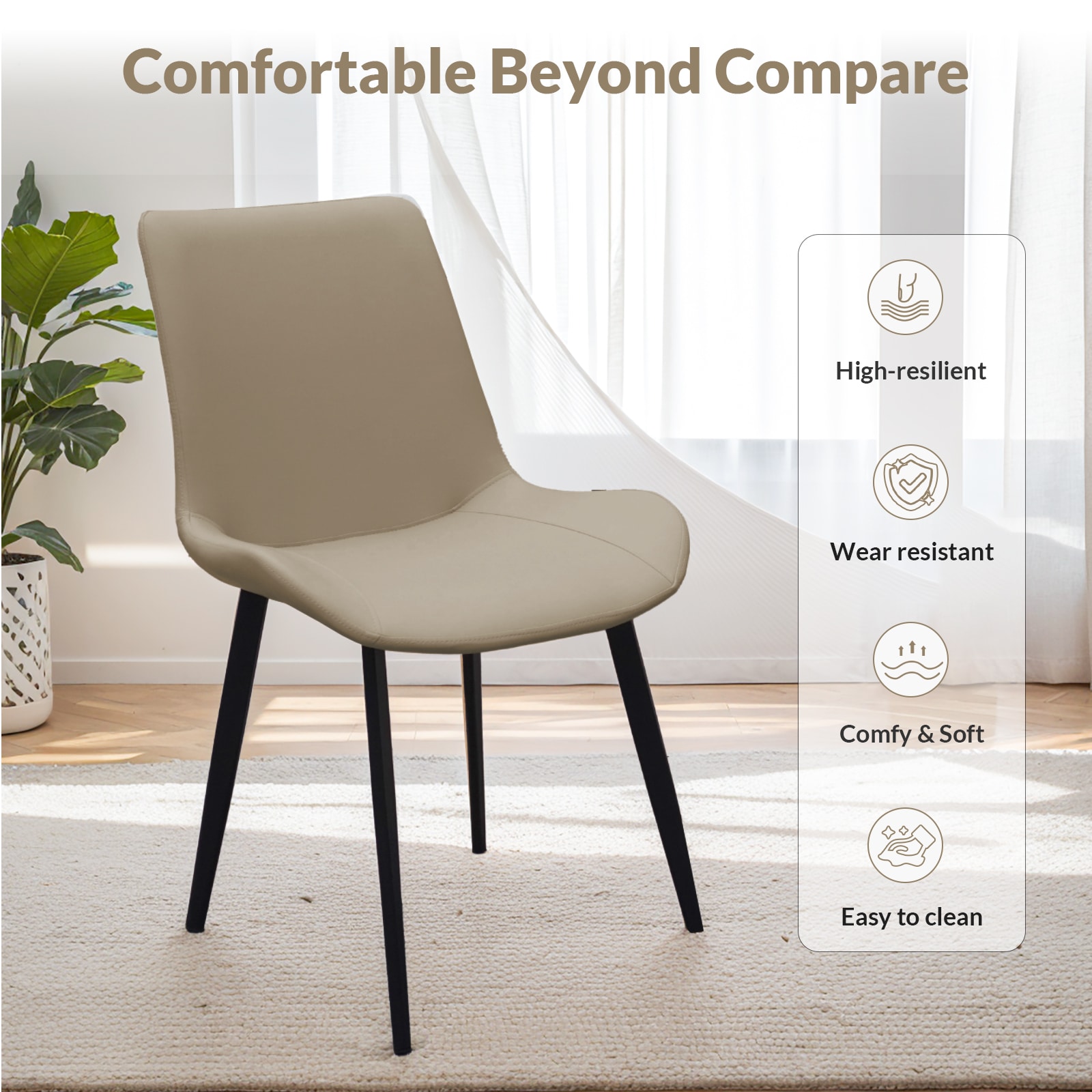 Tan PU Leather Dining Chair With Metal Legs, Modern Upholstered Chair Set Of 4 For Kitchen, Restaurant, Living, Meeting Room_voghion.com